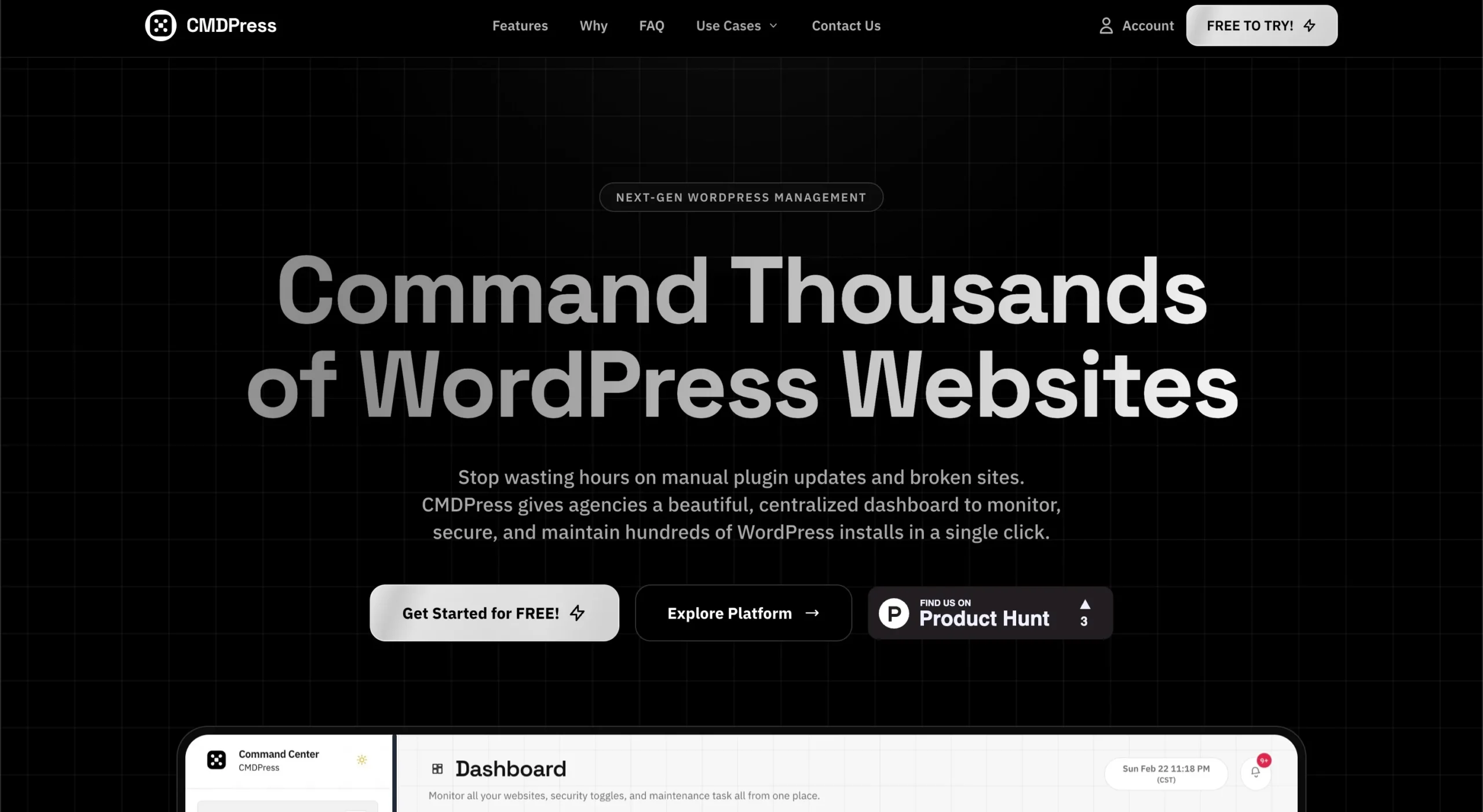 CMDPress WordPress fleet dashboard screenshot